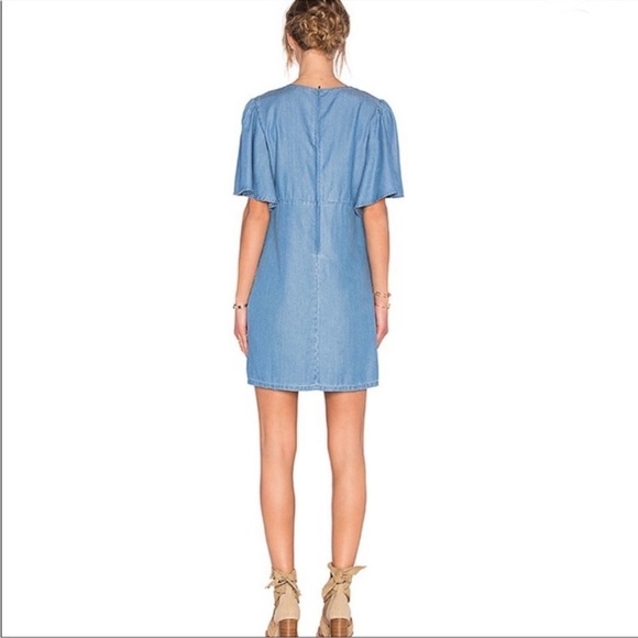 Lovers + Friends Denim Washed Ashore Flutter Sleeve Lace Up Dress Size S - Picture 2 of 13